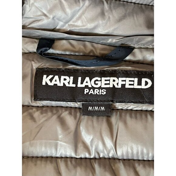 Karl Lagerfeld Men's Size Medium Cool Gray Packable Hooded Quilted Puffer Jacket - Picture 5 of 12